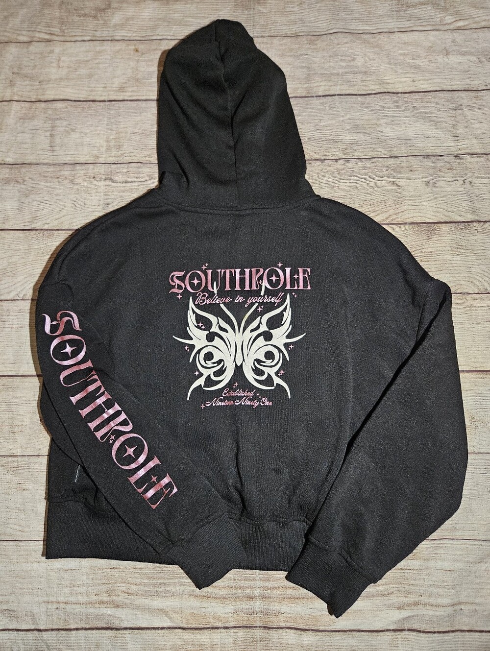 Y2K South Pole believe in yourself butterfly zip up hoodie